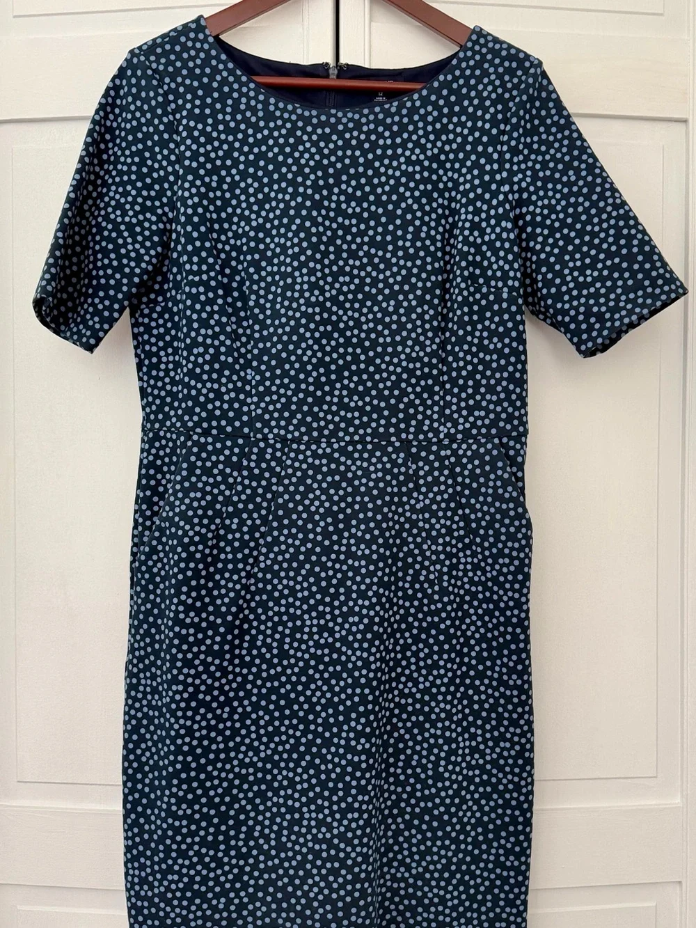 Lands' End Navy Dress with Light Blue Polka Dots